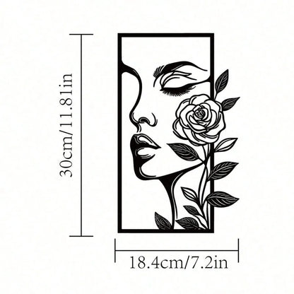 Arte de Parede em Metal | Silhueta Feminina com Flores Minimalista