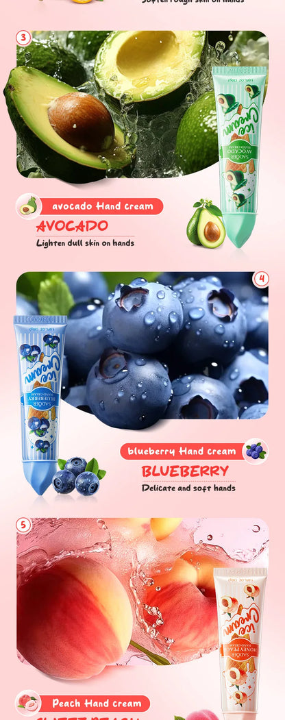 Kit 5 Cremes de Mãos SADOER Gelado de Frutas – Hidratante Nutritivo Iluminador para Cuidado de Pele das Mãos