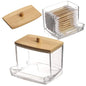 Porta Cotonetes com Tampa de Bambu – Dispensador de Cotonetes | Recipiente Transparente em Plástico com Tampa de Bambu | Organizador para Casa de Banho