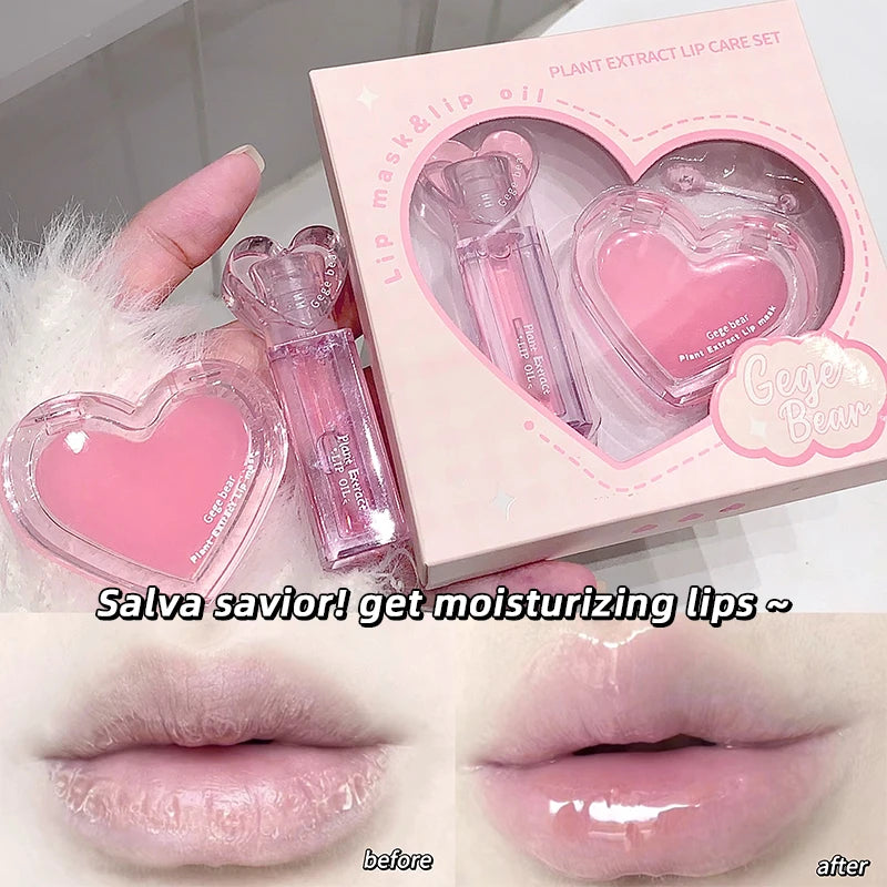 Set Bálsamos Labiais Gege Bear Extrato Plantas – Hidratante Gloss Incolor Nutritivo