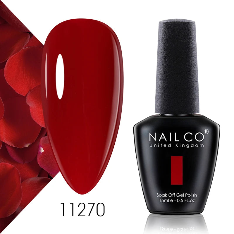 Verniz Gel NAILCO 15ml Série Vermelho Escuro – Cores Glitter UV Manicure Profissional Semi-Permanente