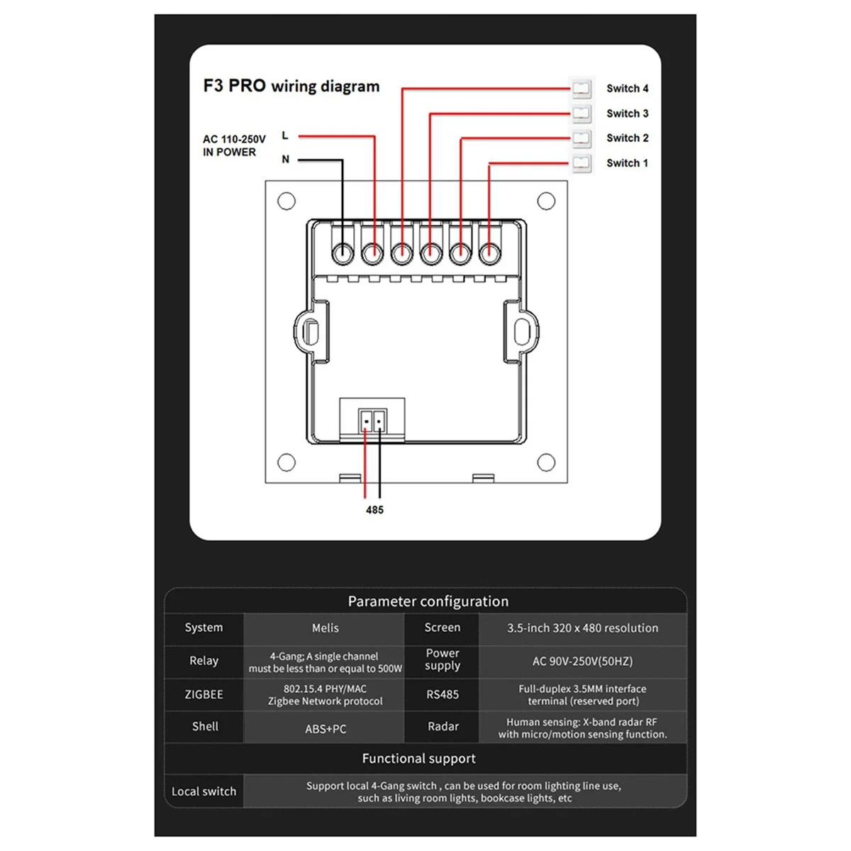 Interruptor Inteligente Premium Y59A 3.5" Touch Screen – Smart Home WiFi Automação Casa Moderna