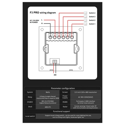 Interruptor Inteligente Premium Y59A 3.5" Touch Screen – Smart Home WiFi Automação Casa Moderna