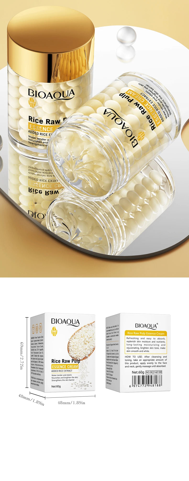 Creme Essência BIOAQUA Arroz | Hidratação Profunda, Iluminador e Firmeza Rejuvenescedora