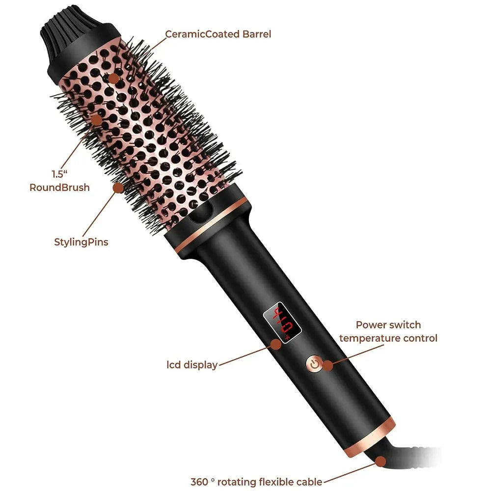 Modelador de Cabelo Iónico 3 em 1 | Alisador e Modelador Profissional | Ferro de Ondular Aquecido | Escova de Styling | Anti-Queimadura | Escova Térmica | Varinha de Caracóis