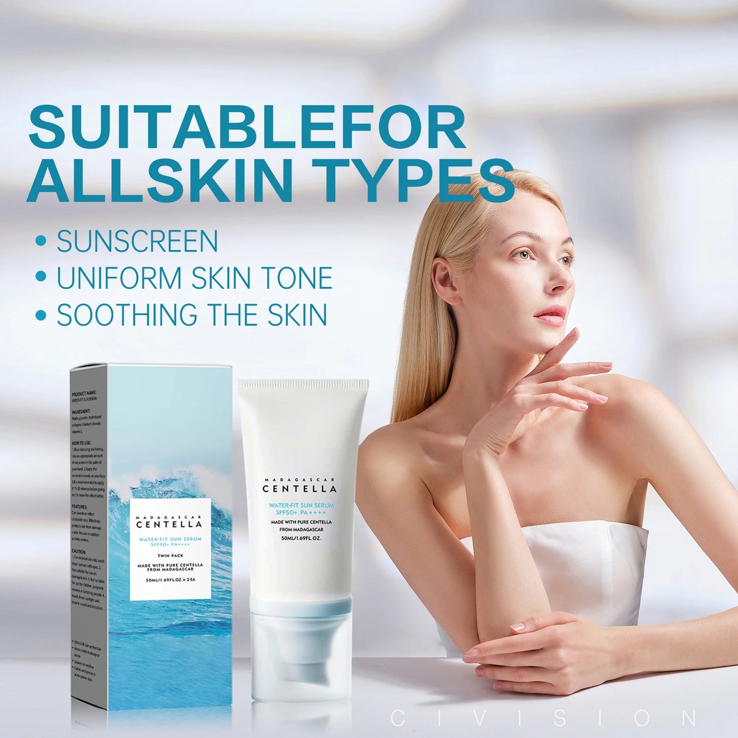 Protetor Solar SPF50+ com Centella Asiática | Hidratante e Proteção UV Intensa