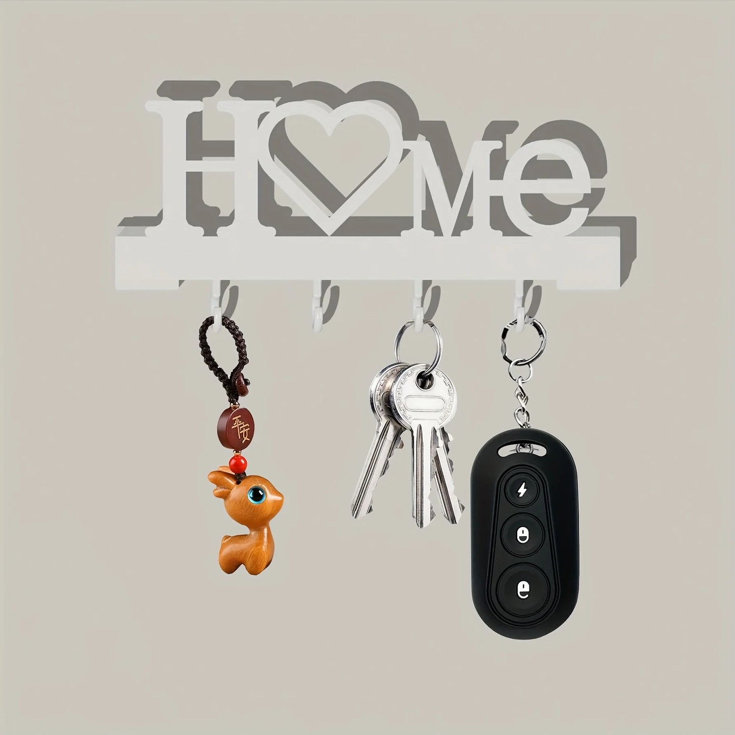Porta-Chaves de Parede “Home Love” – Organizador Metal com Ganchos