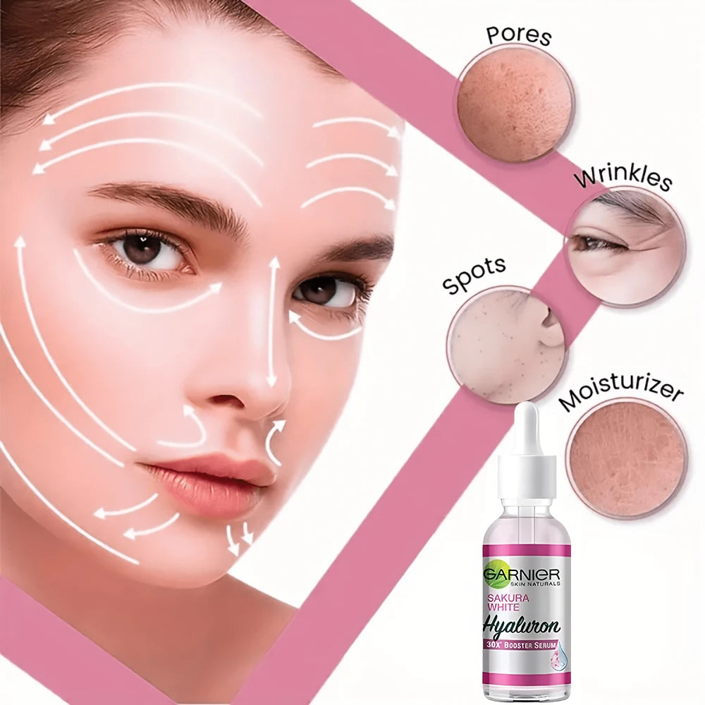 Garnier Sérum Rosa Sakura Glow - 30x Ácido Hialurónico | Hidratante e Reafirmante