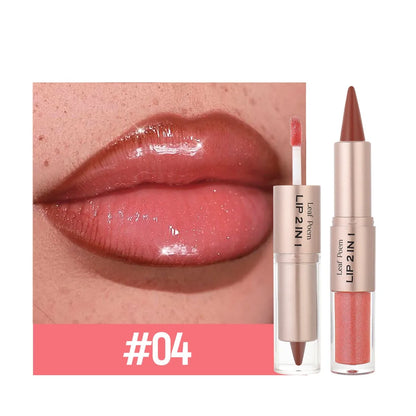 Lápis Labial 2 em 1 Delineador Mate – Gradiente Nude Castanho Gloss Espelho À Prova de Água Contorno Lábios