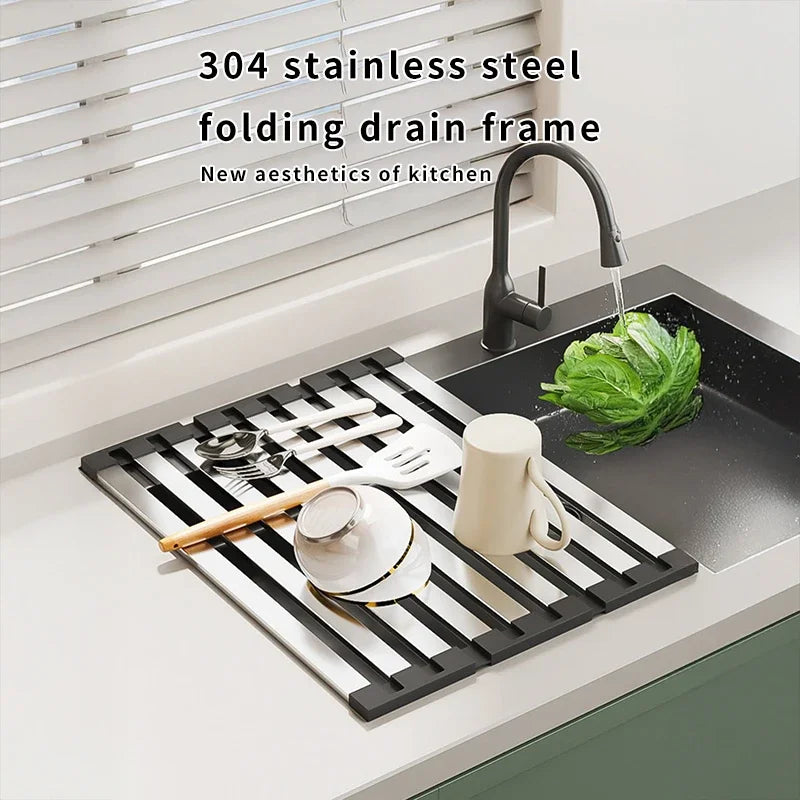 Escorredor Inox Retrátil Lava-Loiça 42x32,5cm – Cesto Organização Pratos e Pauzinhos | Inox 304