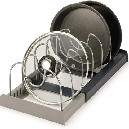 Organizador Telescópico para Panelas 7 Divisórias - Suporte Ajustável para Armário de Cozinha