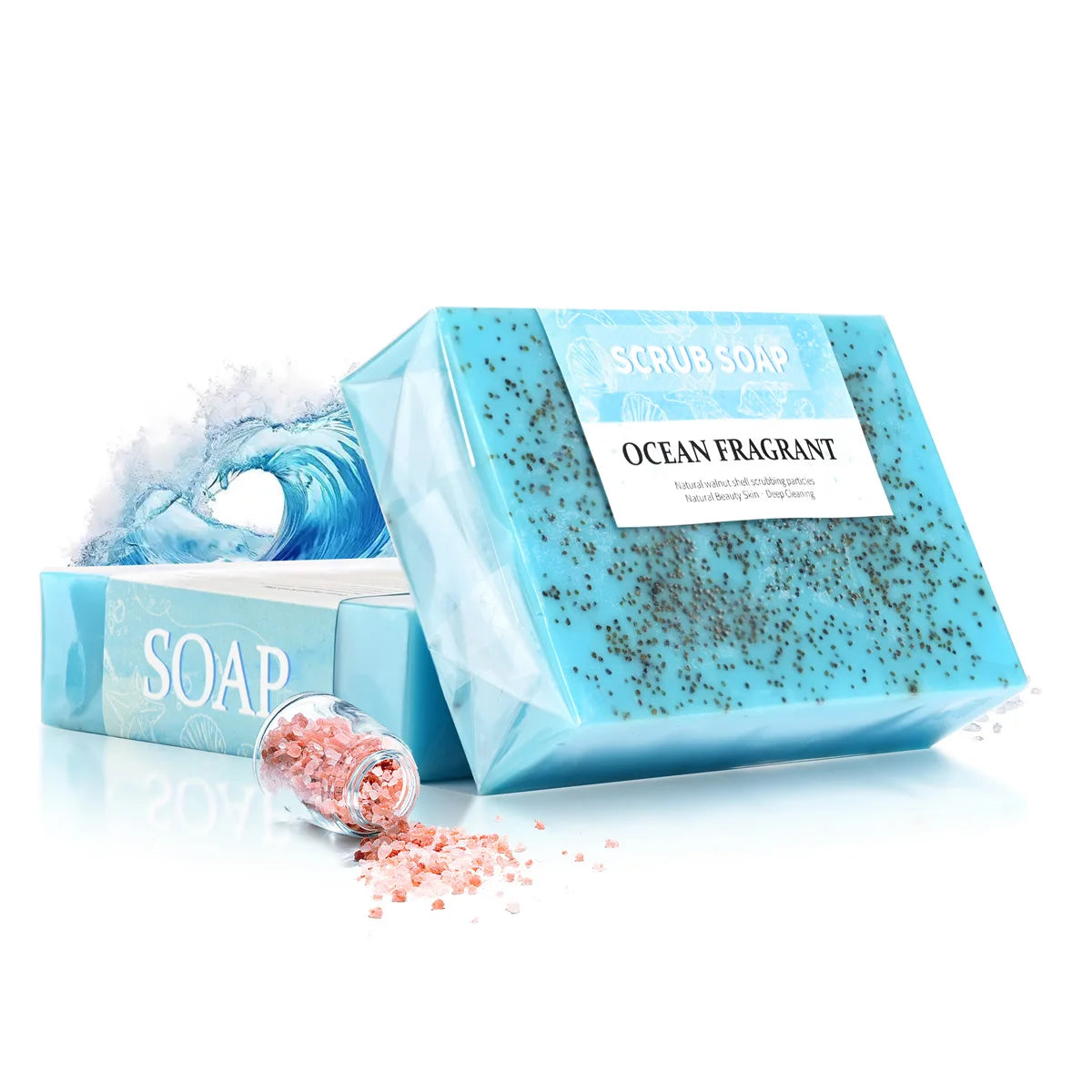 Sabonete Artesanal Sal Marinho 100g – Remove Acne Limpeza Profunda Partículas Noz Hidratante Clareador Glicerina