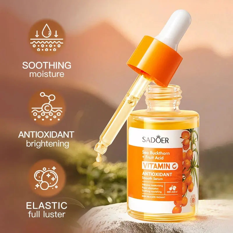 Sérum SADOER Espinheiro Mar Vitamina C – Antioxidante Iluminador Hidratante Essência Suave Pele Radiante 30ml