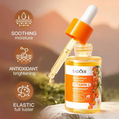 Sérum SADOER Espinheiro Mar Vitamina C – Antioxidante Iluminador Hidratante Essência Suave Pele Radiante 30ml