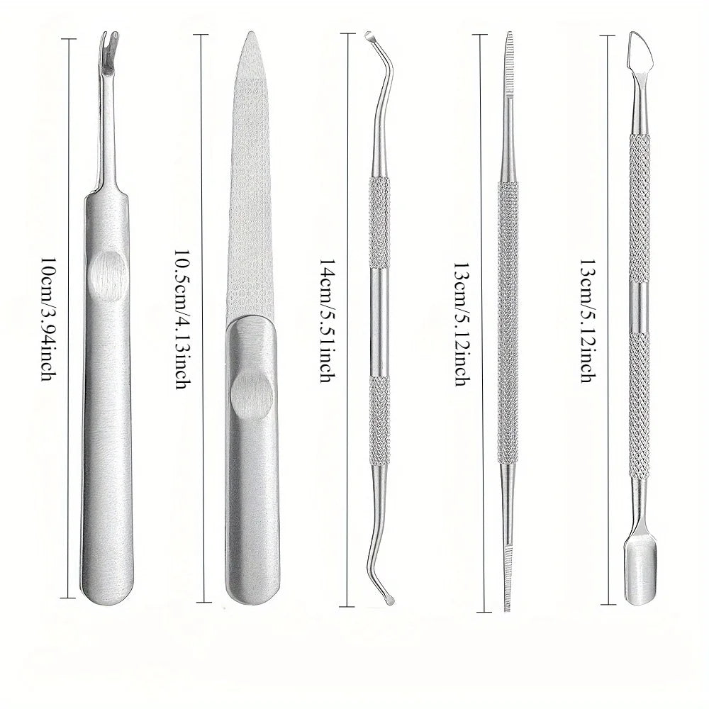Kit Manicure e Pedicure Aço Inoxidável Profissional - Ferramentas Completas para Cuidado de Unhas