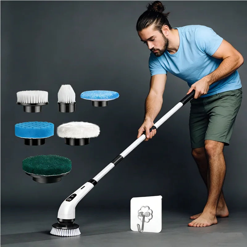 Escova Elétrica Limpeza 7-em-1 Sem Fios - 5000mAh IPX6 Extensível | Casa de Banho Cozinha