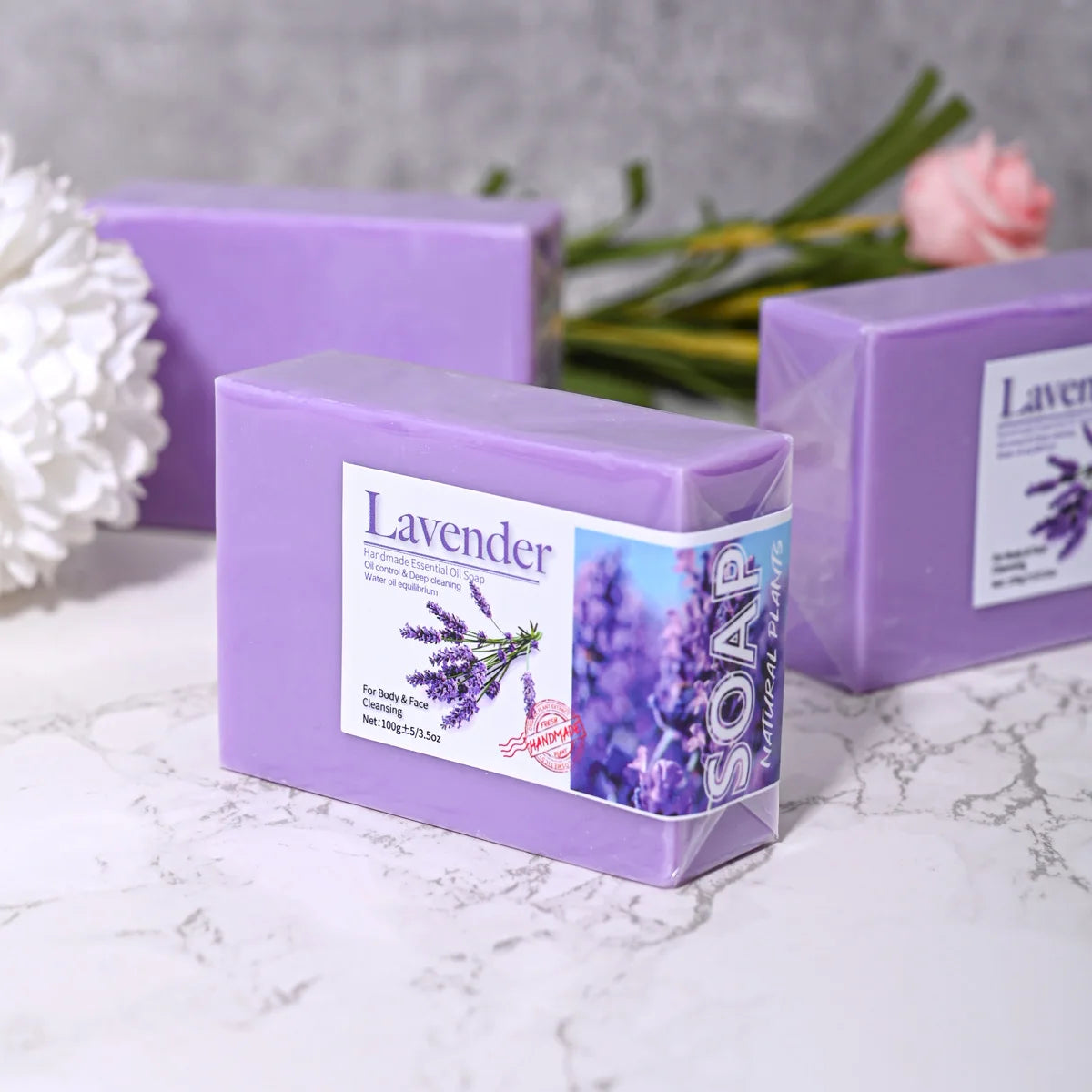 Sabonete Artesanal Lavanda 100g – Óleo Essencial Planta Vitamina C Limpeza Facial Cúrcuma Tom Uniforme Pele