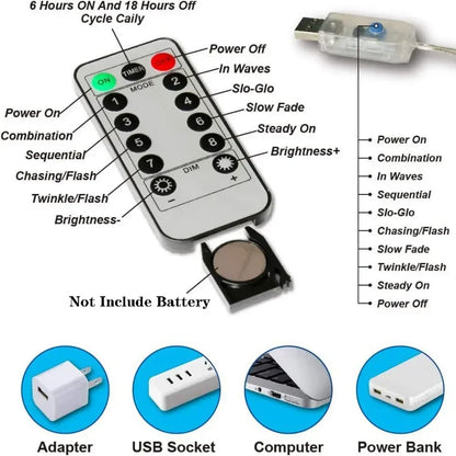 Luz de Cortina LED com Controle Remoto USB – 3m / 6m | 8 Modos de Iluminação | Decorativa para Quarto, Sala, Festas, Casamentos e Natal