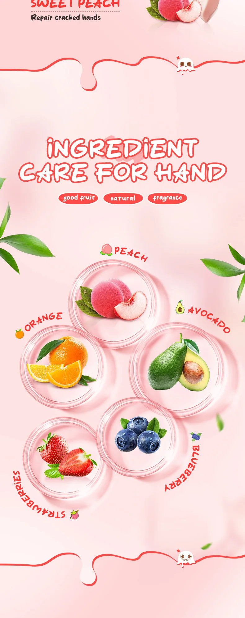 Kit 5 Cremes de Mãos SADOER Gelado de Frutas – Hidratante Nutritivo Iluminador para Cuidado de Pele das Mãos
