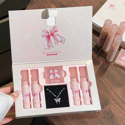 Conjunto de Batons Mate 6 Peças | Kit Veludo Nude com Blush e Colar Presente