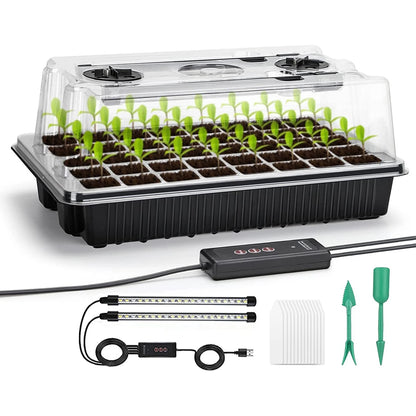 Kit Germinador 40 Células com 2 Luzes LED Crescimento – Cúpula Humidade Ajustável | Jardim Interior