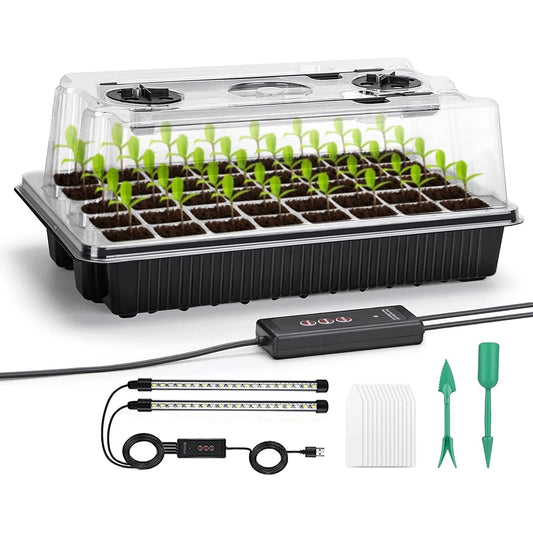 Kit Germinador 40 Células com 2 Luzes LED Crescimento – Cúpula Humidade Ajustável | Jardim Interior
