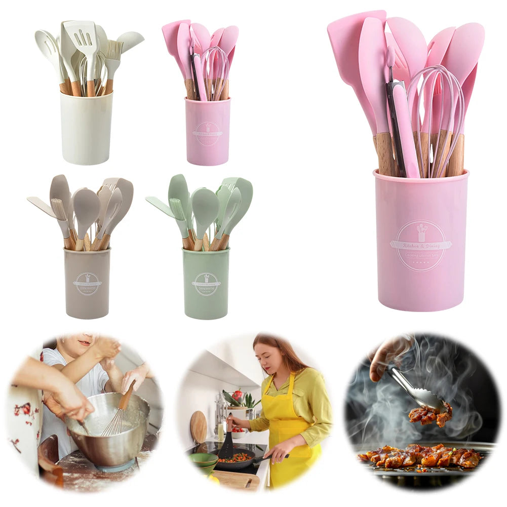 Kit 12 Utensílios Cozinha Cabo Madeira