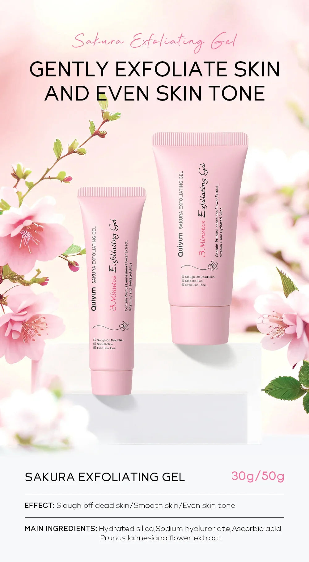 Gel Esfoliante Facial Sakura - Hidratante e Nutritivo para Pele Radiante