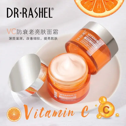 Creme Facial Vitamina C DR.RASHEL – Clareador Hidratante Iluminador Melhora Linhas Finas Pele Opaca Ácido Hialurónico Anti-Idade