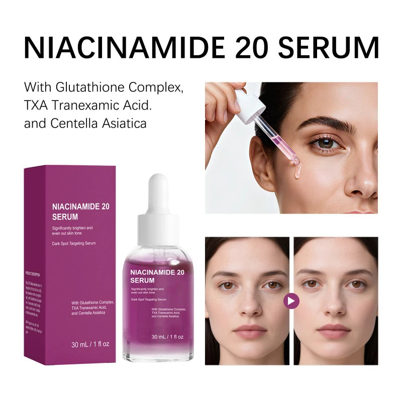 Sérum Niacinamida Iluminador – Controlo Oleosidade Firmeza Clareia Manchas Hidratante Asiaticoside Reparador