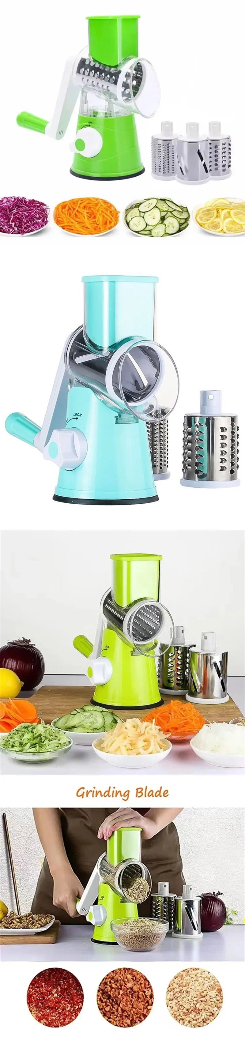 Fatiador Manual de Legumes – Cortador 3 em 1 | Spiralizer Redondo para Batatas, Legumes e Vegetais | Acessório Prático para Cozinha