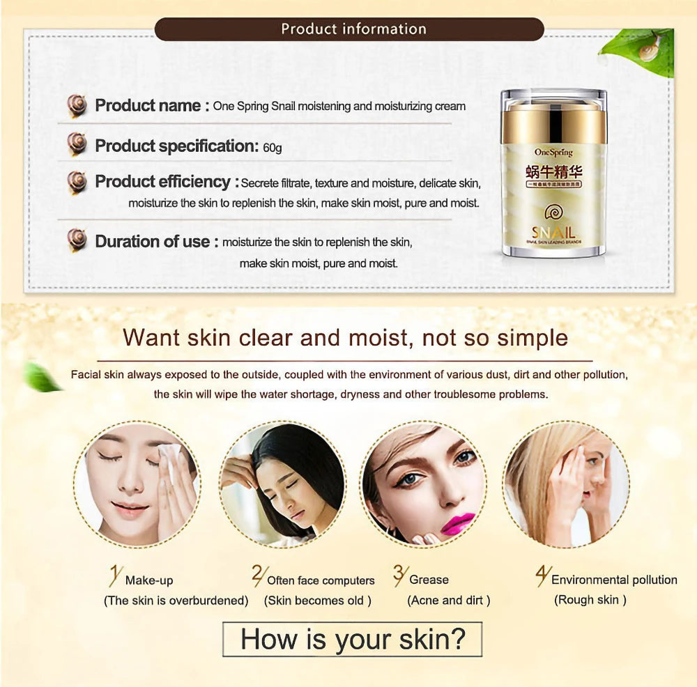 Creme Caracol Colágeno Anti-Idade | Clareia Pele, Reduz Olheiras e Remove Bolsas