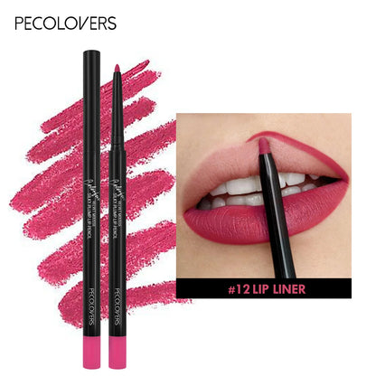 Lápis Delineador Labial Impermeável Mate 12 Cores - Contorno Vermelho Longa Duração Hidratante