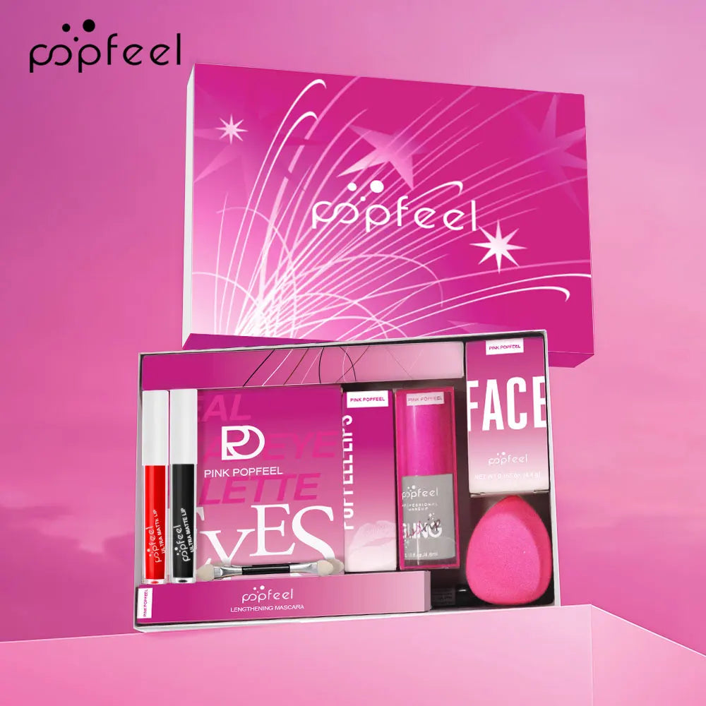 Conjunto Presente POPFEEL Rosa | Kit Maquilhagem com Sombras, Blush e Batom para Meninas