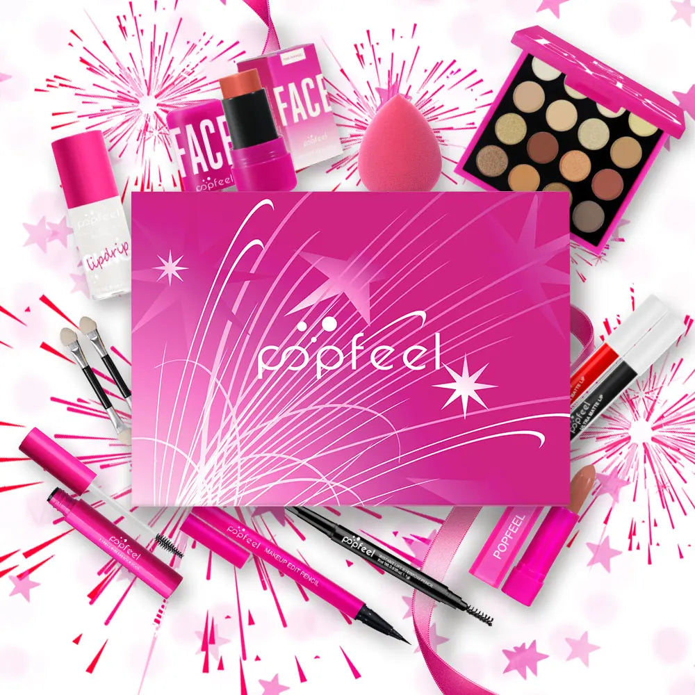 Conjunto Presente POPFEEL Rosa | Kit Maquilhagem com Sombras, Blush e Batom para Meninas