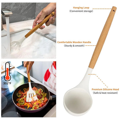 Kit 12 Utensílios Cozinha Cabo Madeira