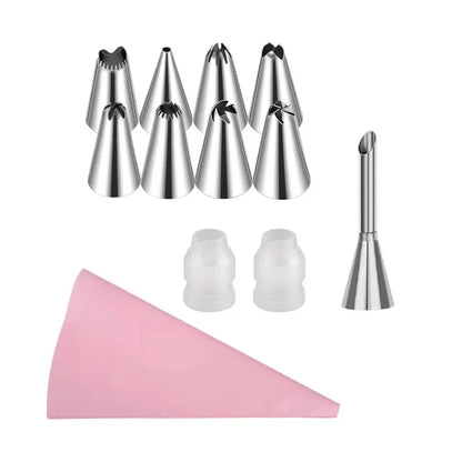 Kit Sacos de Pastelaria em Silicone – Bicos Inox Reutilizáveis para Decorar Bolos