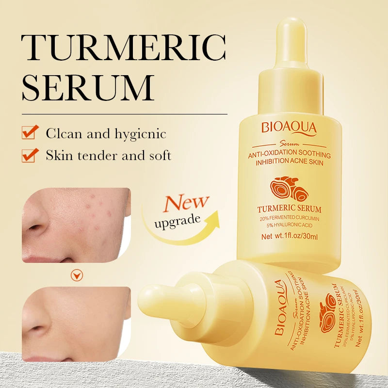 Kit BIOAQUA Cúrcuma 4 Peças - Sérum Anti-Idade Creme Olhos Anti-Acne Hidratante Iluminador