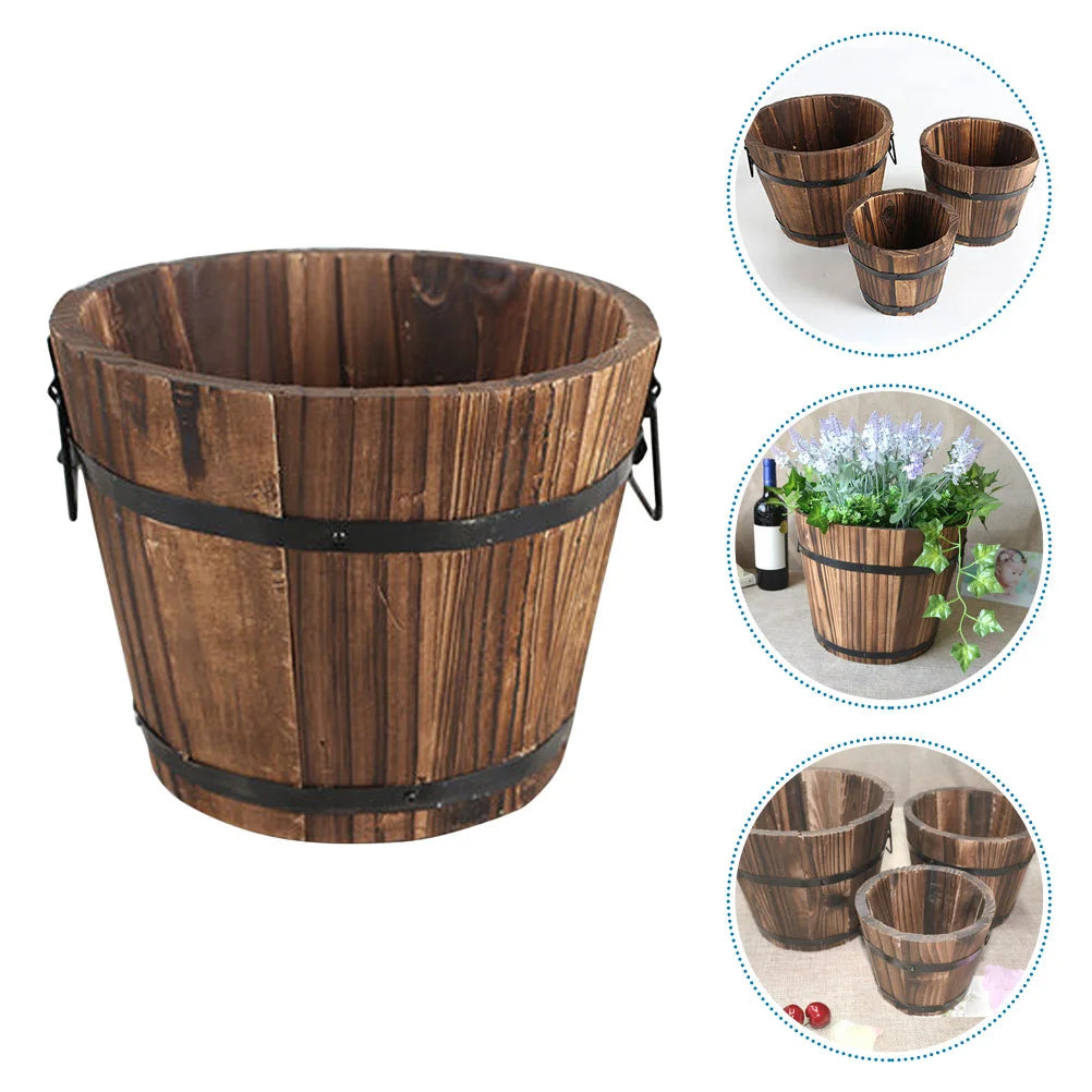 Balde de Madeira Rústico | Vaso Decorativo para Flores e Suculentas