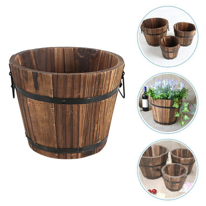 Balde de Madeira Rústico | Vaso Decorativo para Flores e Suculentas