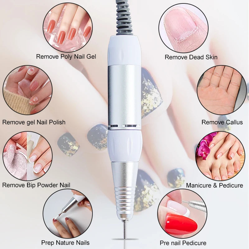 Caneta Elétrica para Manicure e Pedicure 35000rpm | 5 Cabeças de Substituição