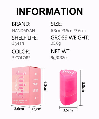 Blush Stick 2 em 1 Handaiyan | Tint Jelly para Lábios e Maçãs do Rosto