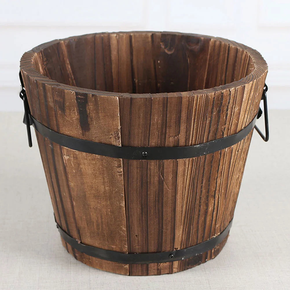 Balde de Madeira Rústico | Vaso Decorativo para Flores e Suculentas