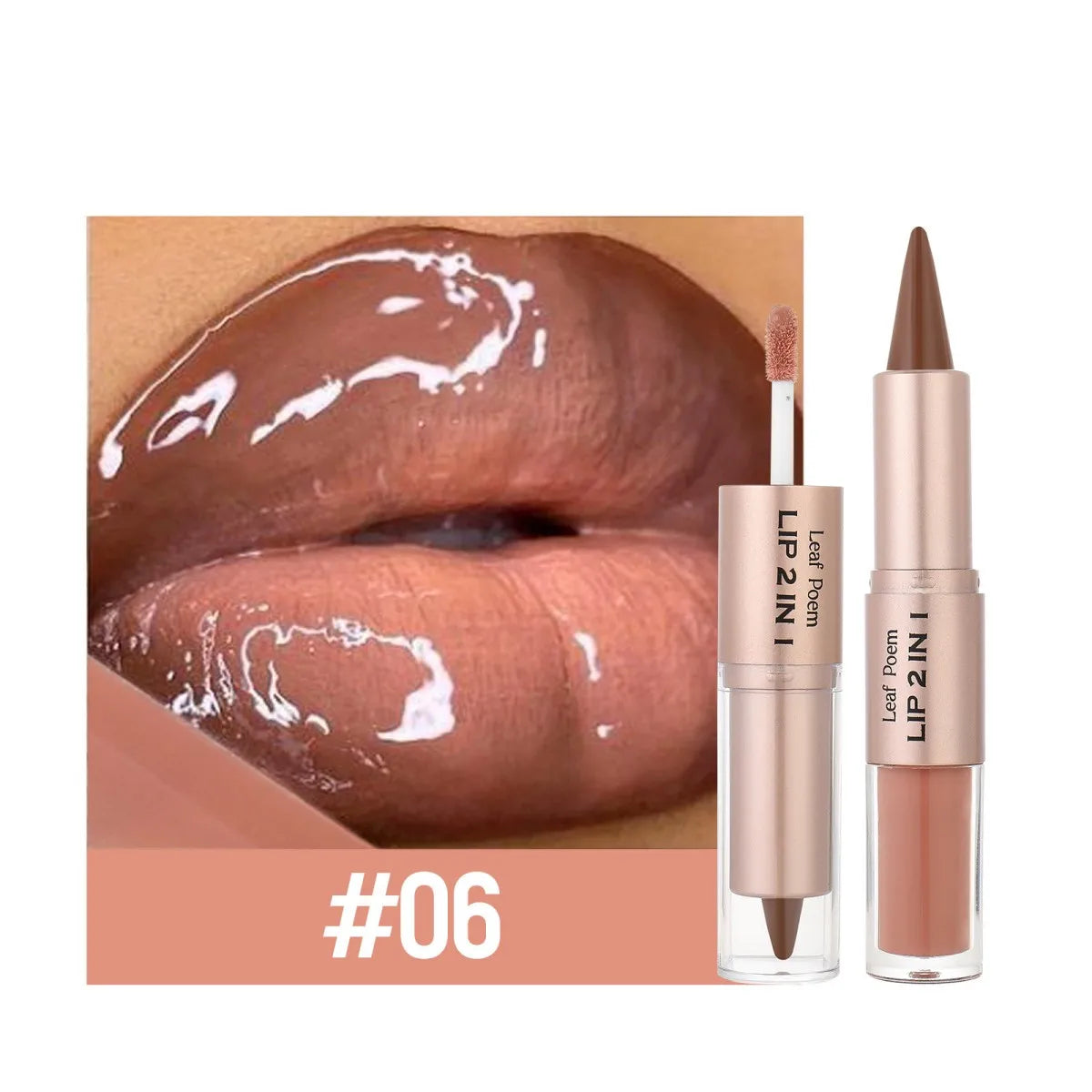 Lápis Labial 2 em 1 Delineador Mate – Gradiente Nude Castanho Gloss Espelho À Prova de Água Contorno Lábios