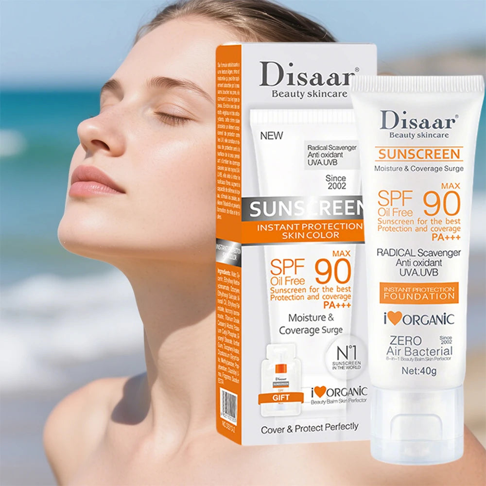 Creme Solar Facial SPF90+ & SPF50+ DISAAR | Hidratante, Resistente à Água e Proteção UV Total