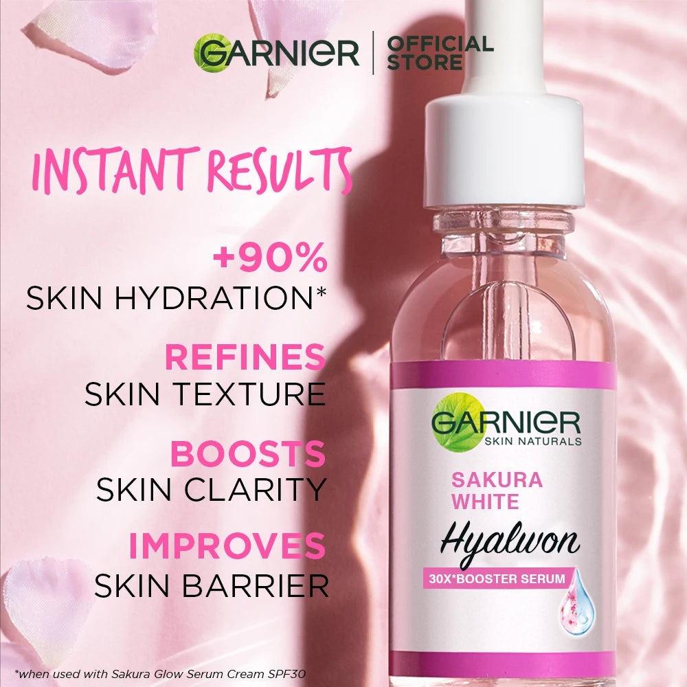 Garnier Sérum Rosa Sakura Glow - 30x Ácido Hialurónico | Hidratante e Reafirmante