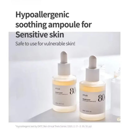 Ampola Anua Heartleaf 80 Calmante – Hidratação Sérum Facial Glass Skin Fórmula Suave Pantenol Ácido Hialurónico Não Oleoso