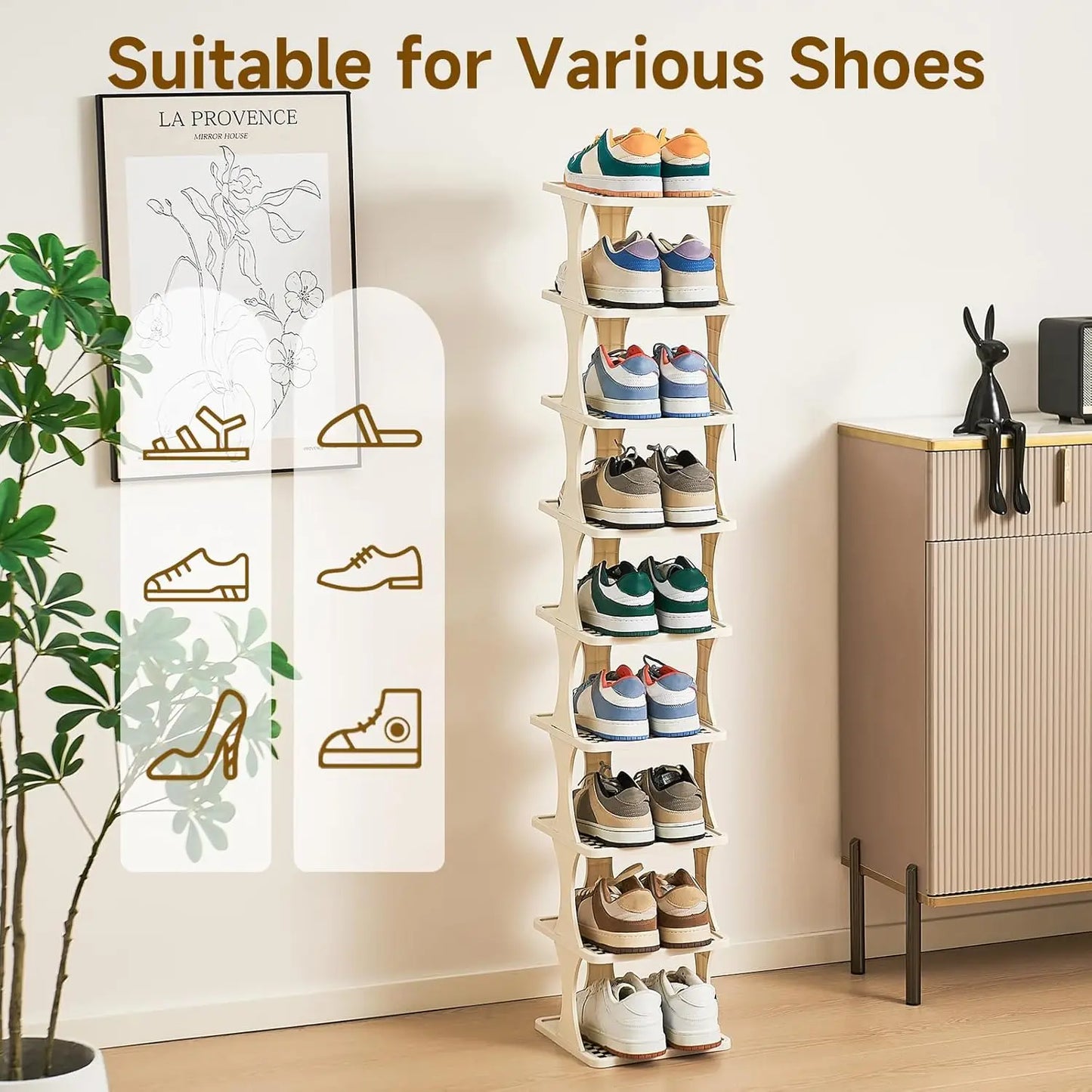 Sapateira Vertical 9 Andares | Organizador Modular de Sapatos | Design Compacto para Quarto e Varanda