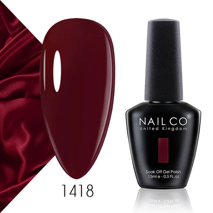 Verniz Gel NAILCO 15ml Série Vermelho Escuro – Cores Glitter UV Manicure Profissional Semi-Permanente