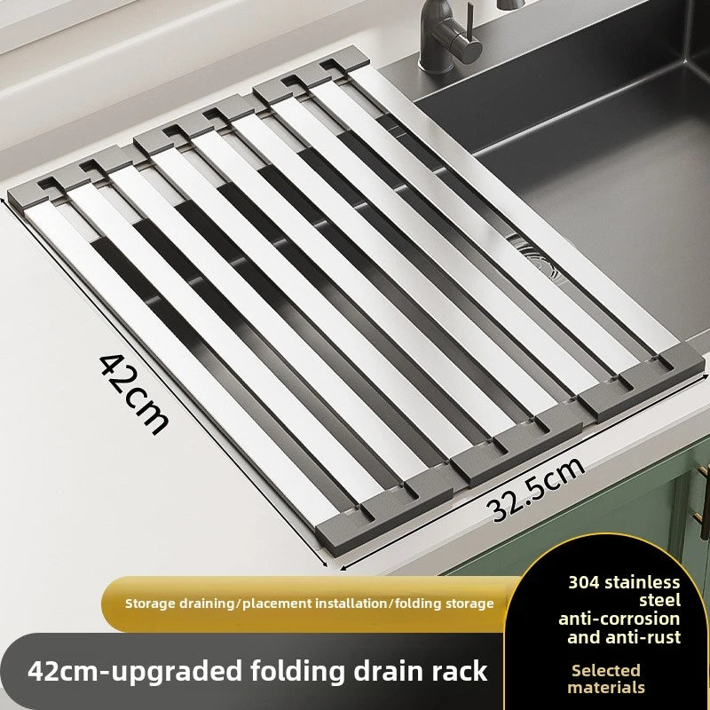 Escorredor Inox Retrátil Lava-Loiça 42x32,5cm – Cesto Organização Pratos e Pauzinhos | Inox 304